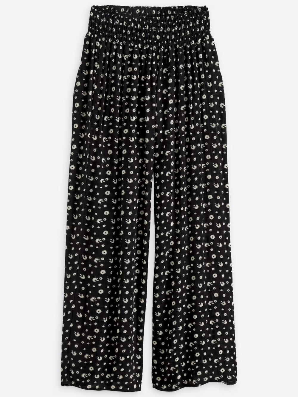 one 5 one Black Wide-Leg Pants with Ivory Daisy Print
